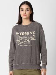 FOREVER 21 Women Grey Graphic Printed Sweatshirt