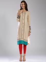 W Women Beige Printed Straight Kurta