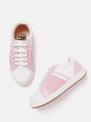 YK Girls White & Pink Solid Sneakers