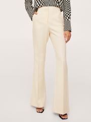 MANGO Women Off-White Solid Flared Pleated Smart Casual Side Slit Trousers