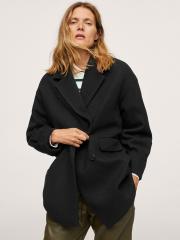 MANGO Women Black Solid Overcoat