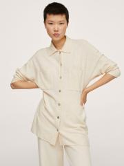 MANGO Women Off White Solid Shirt Style Cardigan