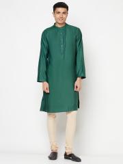 Fabindia Men Green Solid Kurta