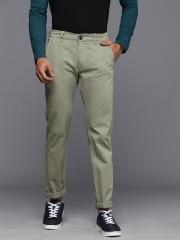 WROGN Men Olive Green Solid Slim Fit Mid-Rise Chinos Trousers