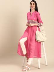 Anouk Women Pink & Cream Printed Kurta with Trousers