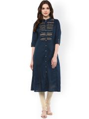 Kira Women Blue Printed Straight Kurta