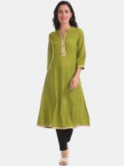 Karigari Women Green Pure Cotton Kurta