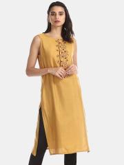 Karigari Women Yellow Printed Straight Kurta