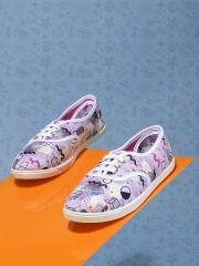 Kook N Keech Women Lavender & Beige Quirky Printed Sneakers