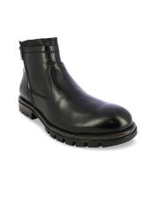 Alberto Torresi Men Black Leather Flat Boots