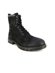 Alberto Torresi Men Black Leather Flat Boots