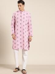 SOJANYA Men Pink & Black Printed Kurta