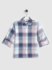 YK Boys Blue Checked Casual Shirt