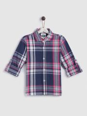 YK Boys Blue Checked Casual Shirt