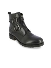 Alberto Torresi Women Black Leather Flat Boots