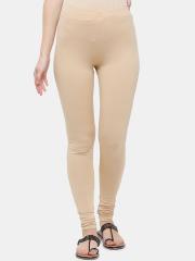 De Moza Women Beige Solid Churidar Length Leggings