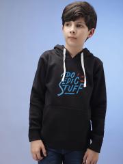 Instafab Boys Black Printed Hooded Sweatshirt