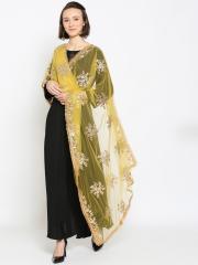 Dupatta Bazaar Women Yellow & White Embroidered Dupatta