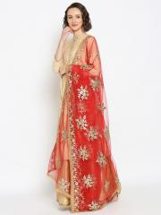 Dupatta Bazaar Women Red & Gold Embroidered Dupatta