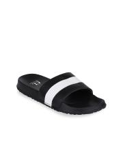 Carlton London Men Black & White Striped Sliders