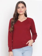 Madame Women Maroon Solid Pullover Sweater