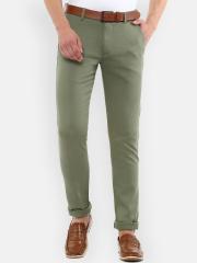 Louis Philippe Sport Men Olive Green Solid Slim Fit Chinos Trousers