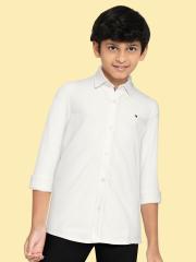 Tommy Hilfiger Boys White Solid Casual Shirt