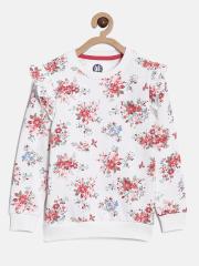 YK Girls White Printed Sweatshirt