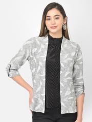 Latin Quarters Women Grey & White Printed Shrug