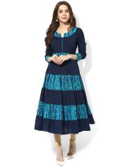 AKS Women Blue Printed Anarkali Kurta