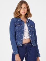 ONLY Women Blue Denim Jacket with Embroidered