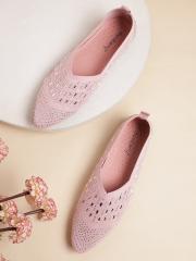 DressBerry Women Pink & Silver-Toned Embellished Ballerinas