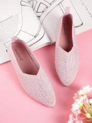 DressBerry Women Peach-Coloured & Silver-Toned Embellished Ballerinas