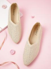 DressBerry Women Beige & Silver-Toned Embellished Ballerinas