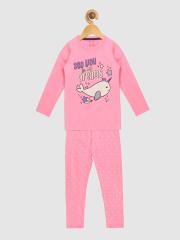 Lazy Shark Girls Pink Printed Night suit