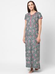 Sweet Dreams Women Grey Printed Maxi Nightdress