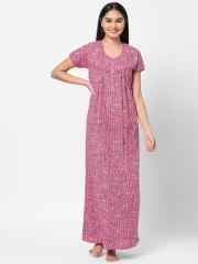 Sweet Dreams Women Pink Printed Maxi Nightdress