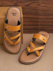 Carlton London Men Beige & Yellow Comfort Sandals