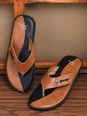 Carlton London Men Beige & Black Comfort Sandals