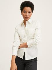 MANGO Women Off White Casual Shirt