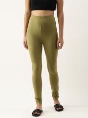 FOREVER 21 Women Olive Green Solid High Rise Leggings