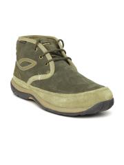 Woodland Men Olive Green Solid Suede Mid-Top Flat Boots