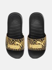 Puma Women Black & Yellow Printed Sliders