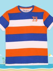 Pepe Jeans Boys Orange Striped T-shirt