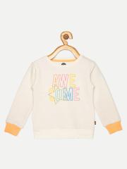 VITAMINS Girls Off White Printed Sweatshirt