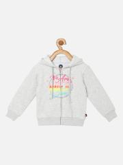 VITAMINS Girls Grey Printed Hooded Sweatshirt