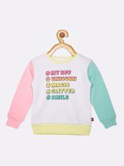 VITAMINS Girls White & Pink Colourblocked Sweatshirt