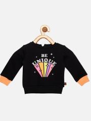 VITAMINS Girls Black & Pink Printed Sweatshirt