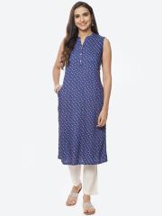 Rangriti Women Blue & White Printed Kurta