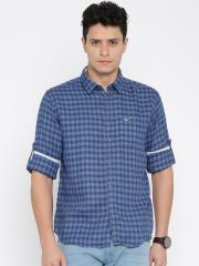 Park Avenue Men Blue Checked Casual Shirt